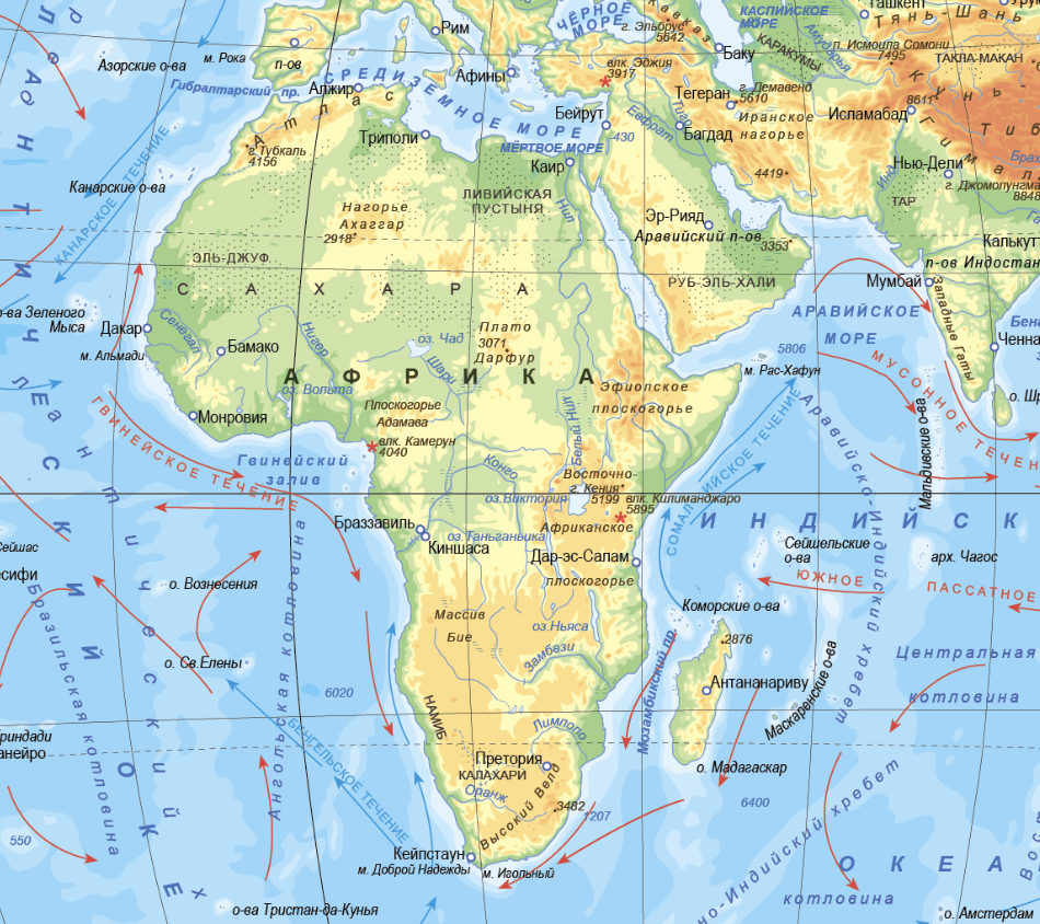 Карта Африки географическая