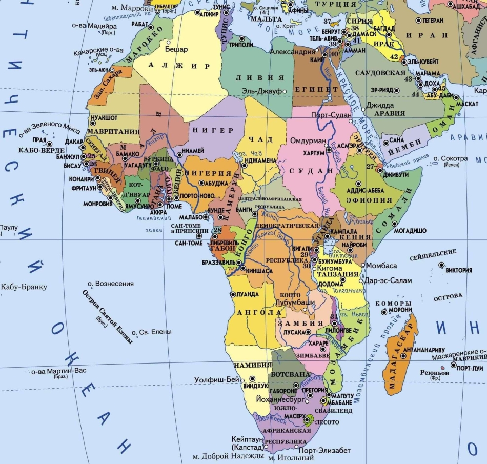Карта Африки со странами и столицами